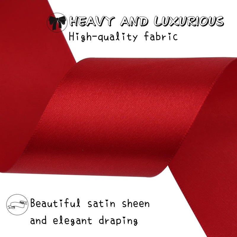 Riunbb Deep red Solid Satin Ribbon 2 Inch 25 Yards Solid Polyester Fabric Ribbon for Gift Wrapping Wedding Christmas Baby Shower Birthday Party Decoration Handmade Immortal Flower Craft - Image 5